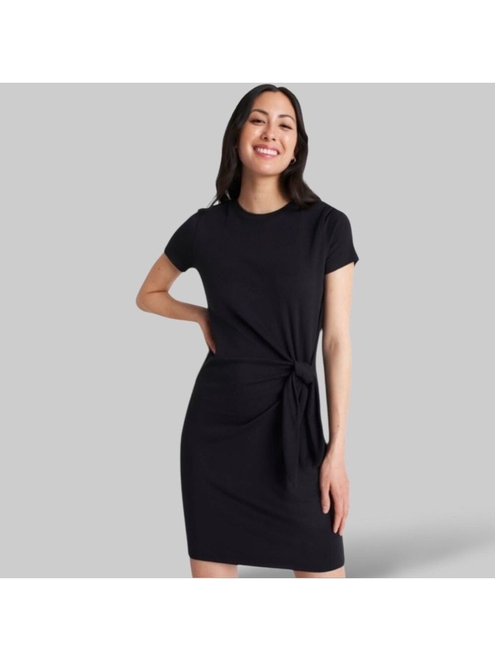 KIT AND ACE Modal Blend with Wool Tie Brushed Little Black  Dress Raw Hems Sz L